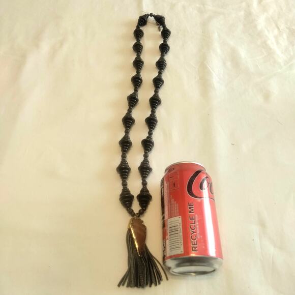 Iris Apfel & Bajalia Black Wood Disk Tassel & Arrowhead Statement Necklace - Picture 8 of 10